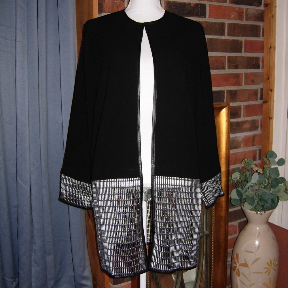 Morning Lady Black Leather Trimmed Coat M